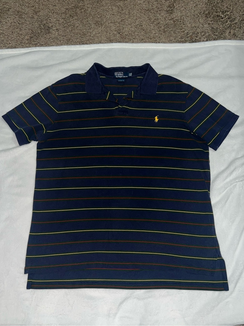 Ralph Lauren Navy Polo with Yellow and Green Stripes